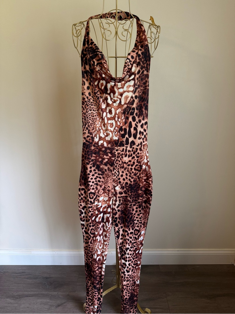 Fashion Nova Brown Leopard Halter Jumpsuit